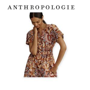 Anthropologie Somerset Paisley **Maxi Dress** Bronze Cotton Tiered S